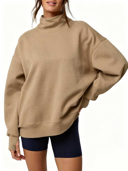 Women's Oversized Mock Neck Sweatshirt with Thumbholes