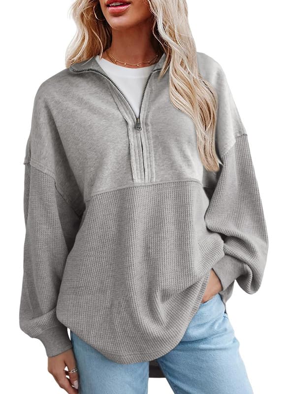 Women's  Waffle Knit Half Zip Pullover Casual Sweatshirt