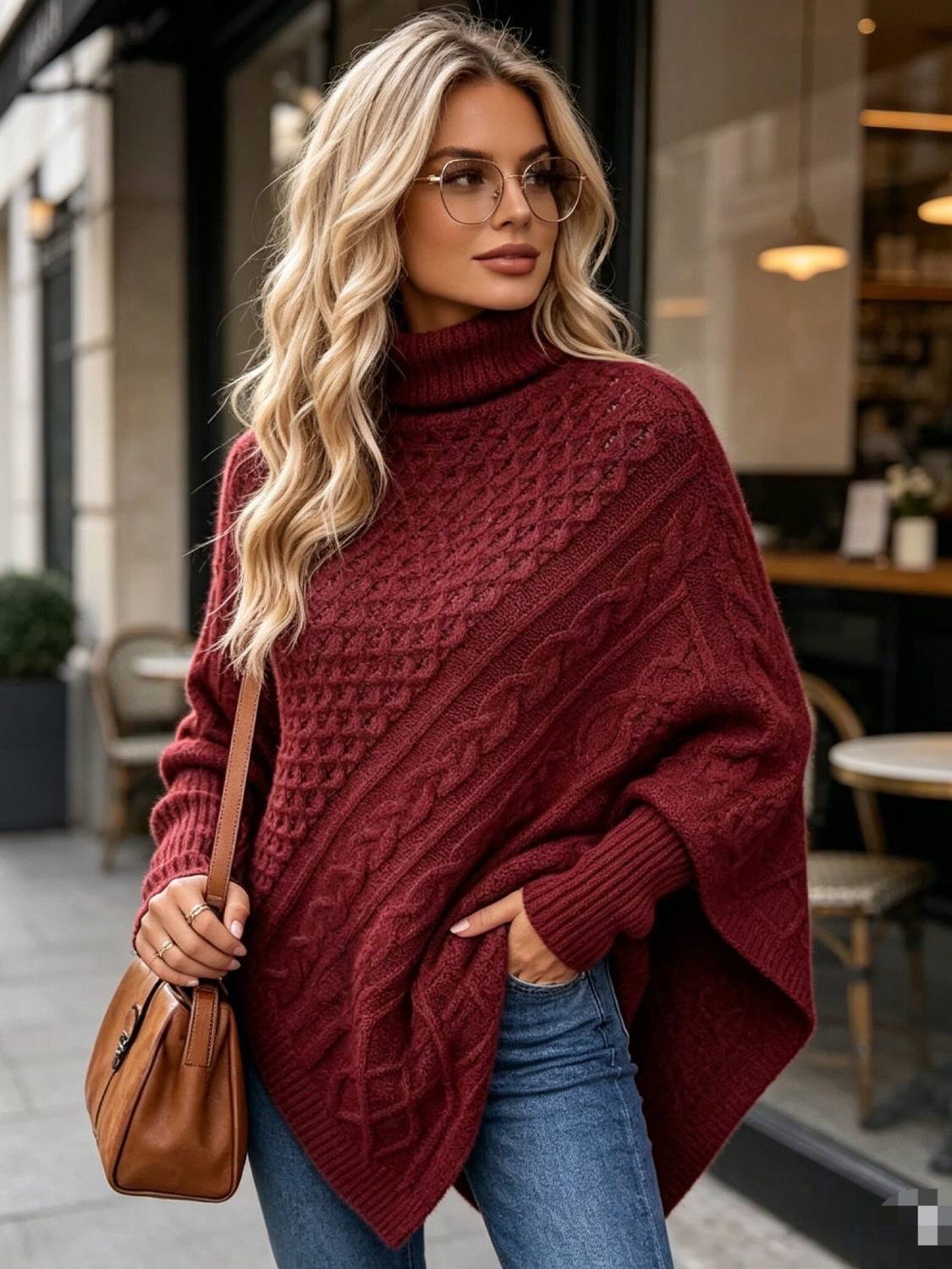 2026 Autumn/Winter New High Neck Cable Chunky Knit Sweater