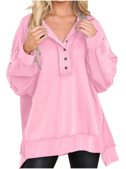 ⏰Hot Sale-Women's Oversized Henley Casual Buttoned Sweatshirt