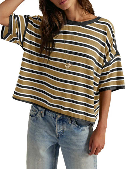 ⏰Hot Sale-Womens Oversized Striped T-Shirts Summer Casual Color