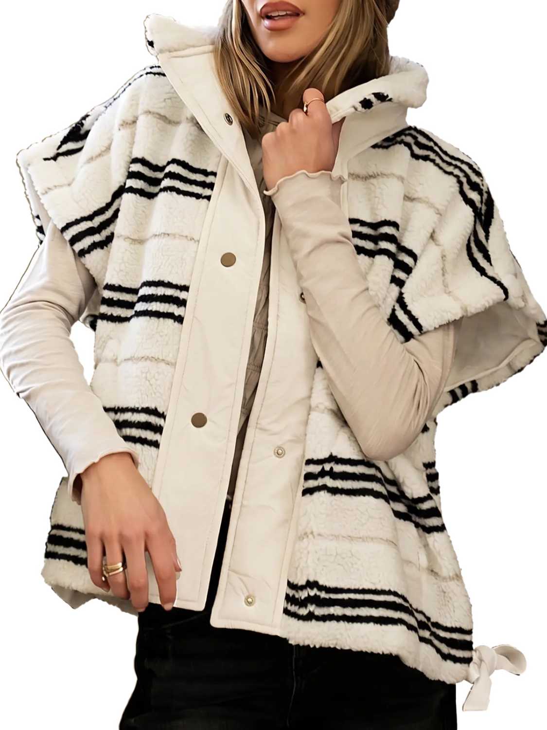 Hot Sale-Women's Stand Collar Striped Sherpa Fleece Vest
