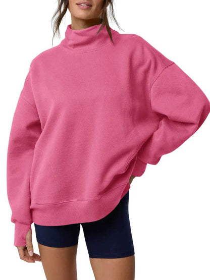 Women's Oversized Mock Neck Sweatshirt with Thumbholes