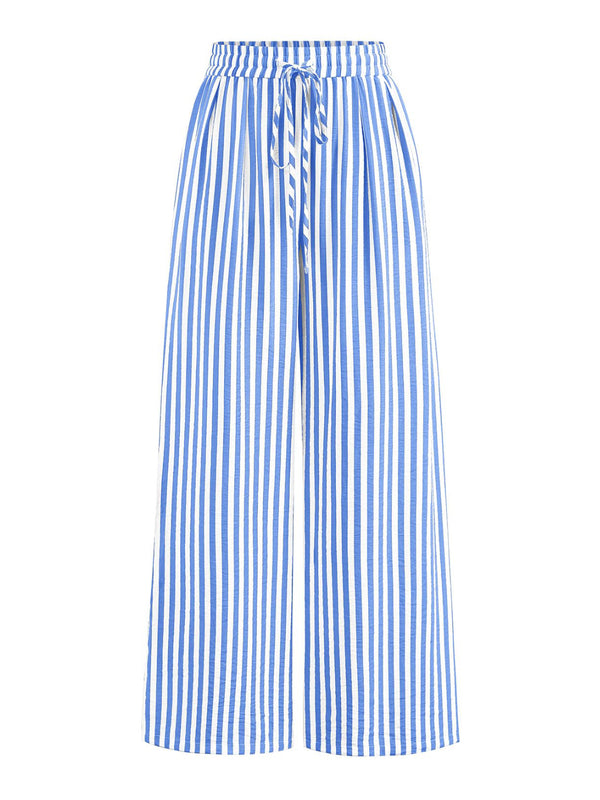 Womens Stripe Lightweight Elastic Waist Lounge Wide Leg Pants