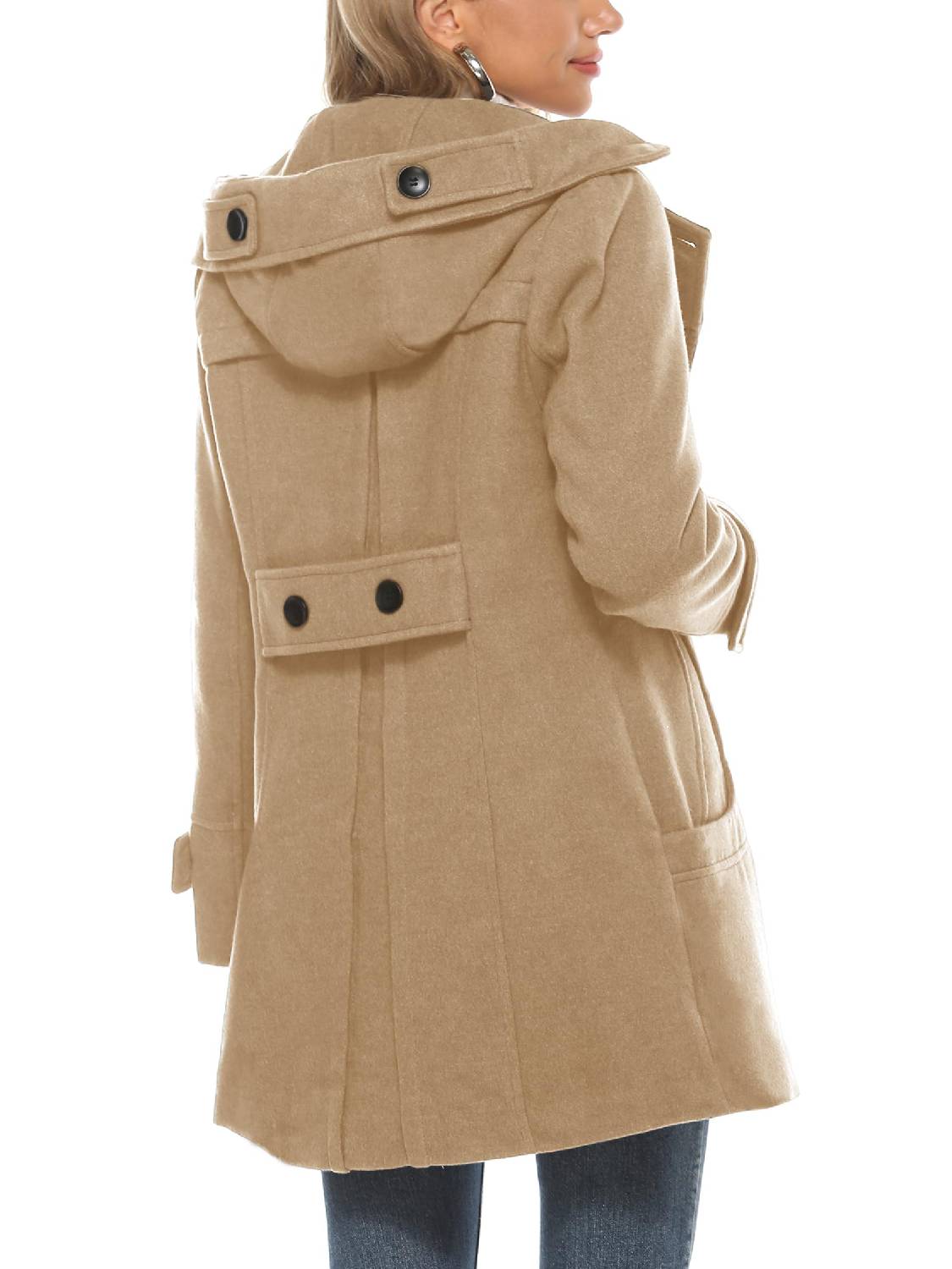 Women's Hooded Wool Blend Coat Mid Long Peacoats