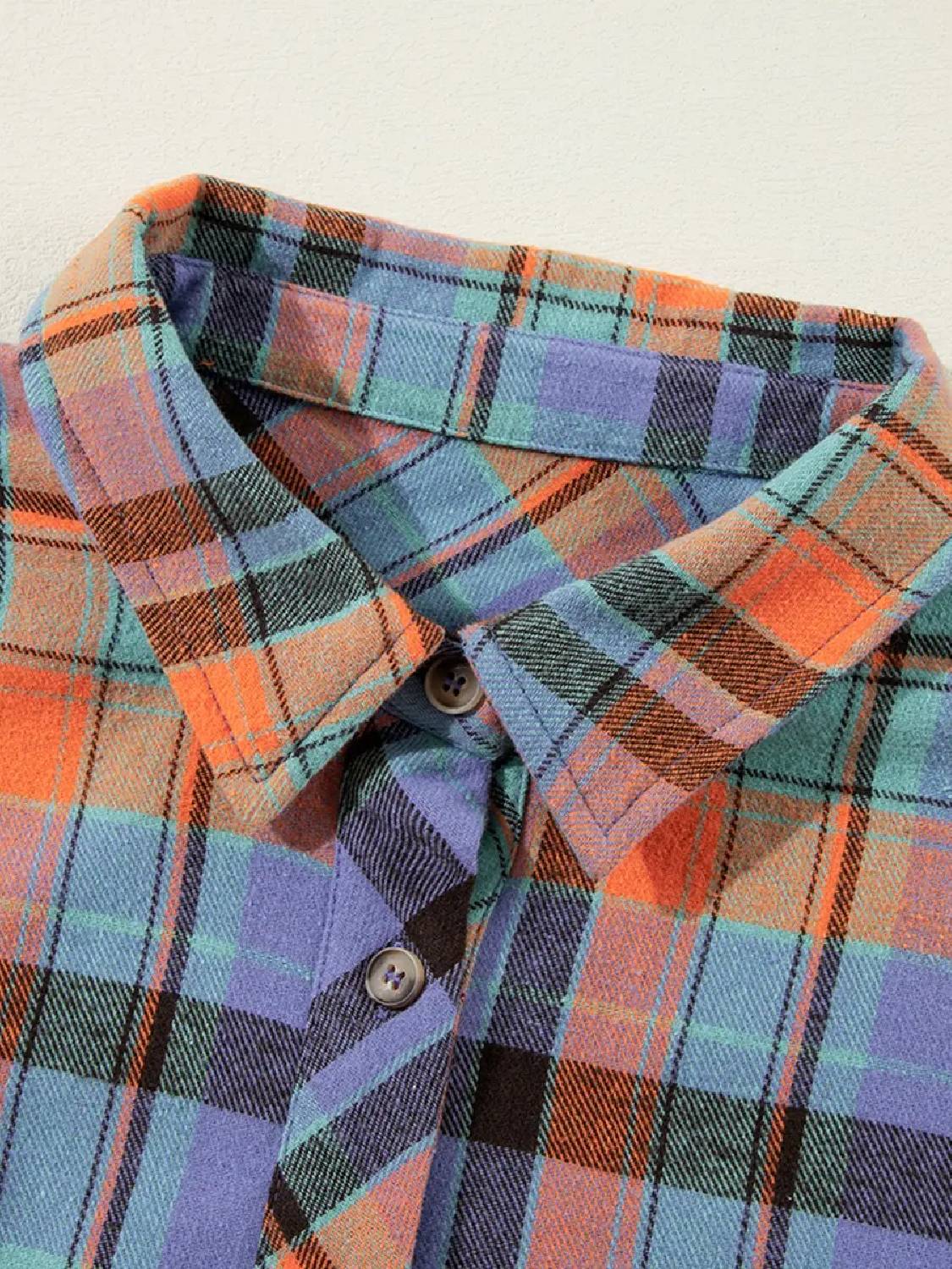 Women Casual Plaid Print Loose Vintage Button Up Cotton Long Sleeve Blouses Tops