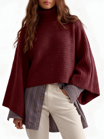 Women Funnel Neck Poncho Sweater