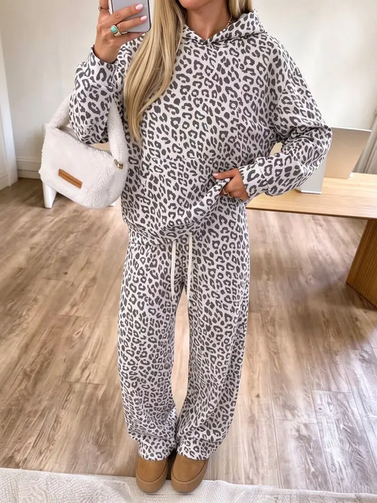 Leopard Print Hooded Two Piece Set