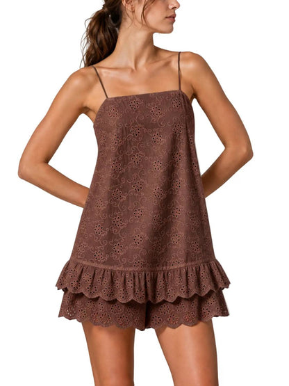 Women's Spaghetti Strap Fitted Bohemian Cotton Blend Overalls