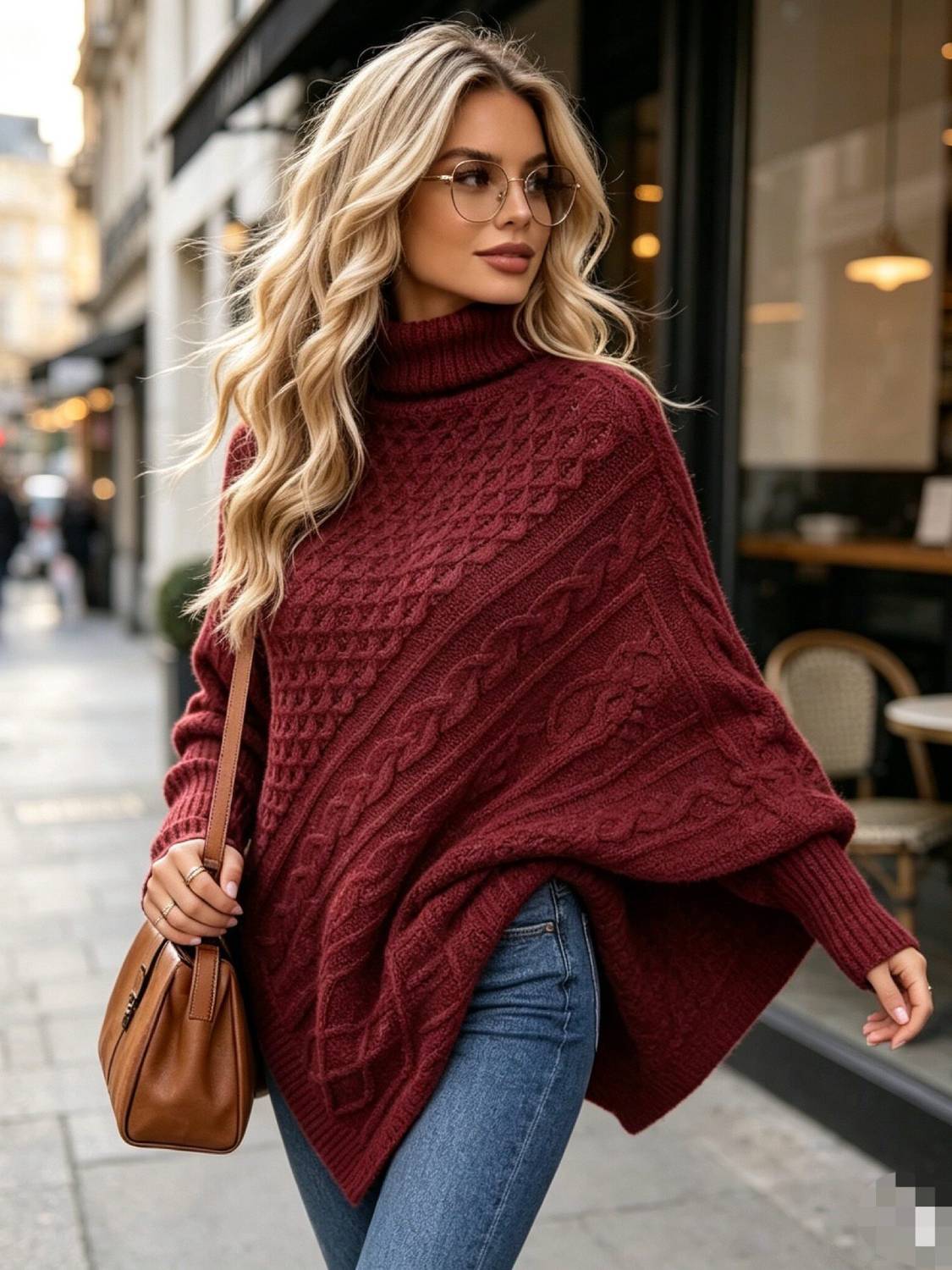 2026 Autumn/Winter New High Neck Cable Chunky Knit Sweater