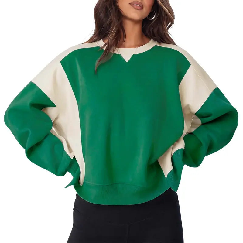 Women Contrast Patchwork Oversized Sweatshirt