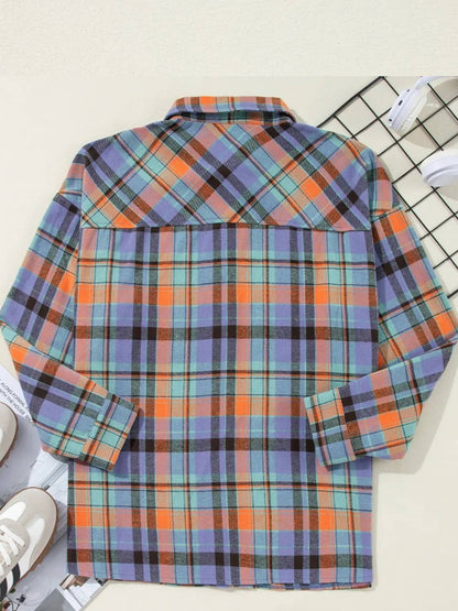 Women Casual Plaid Print Loose Vintage Button Up Cotton Long Sleeve Blouses Tops