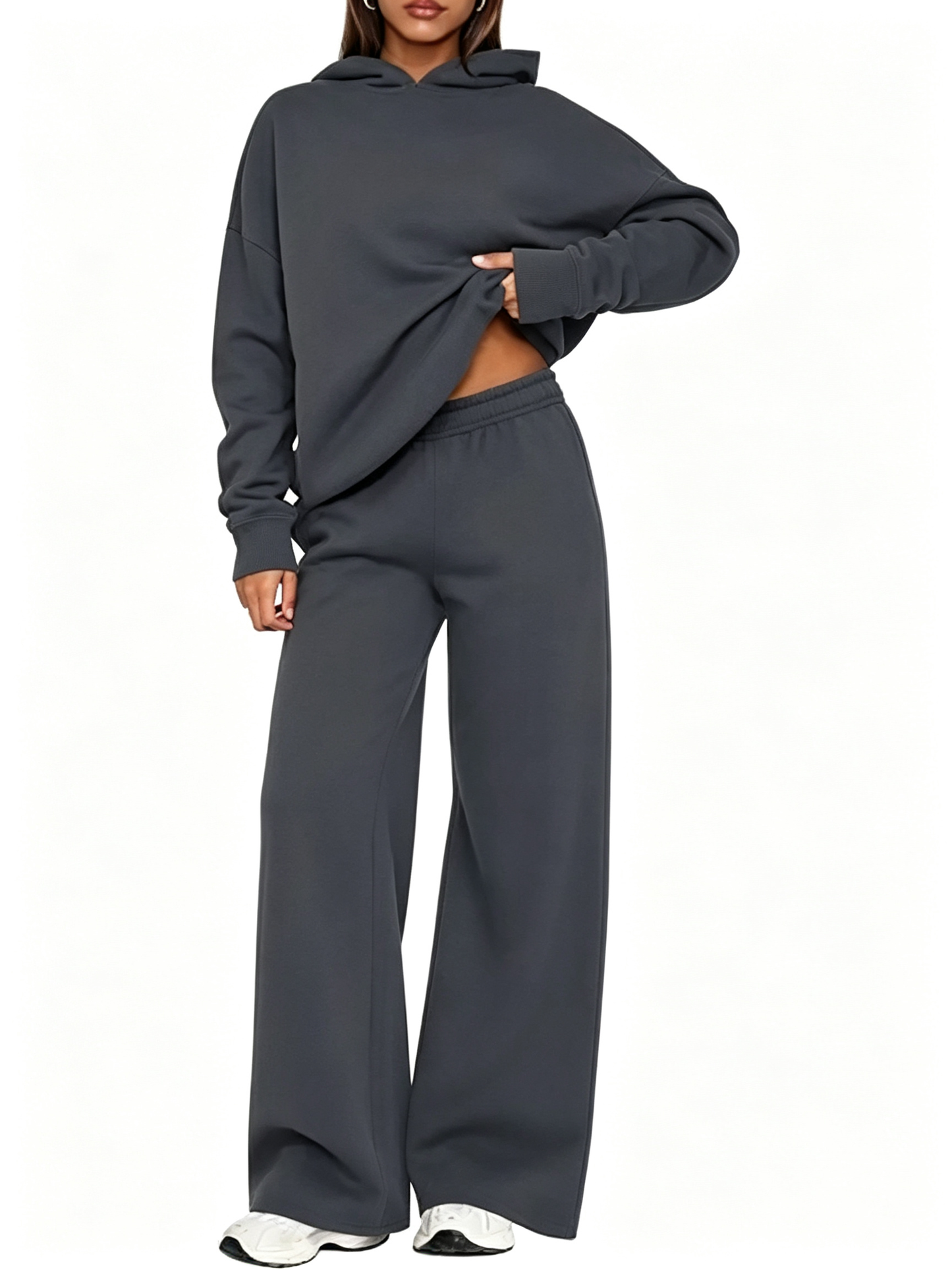 Women Oversized Hooded Pullover And High Rise Wide Leg Pants Coordinated Set