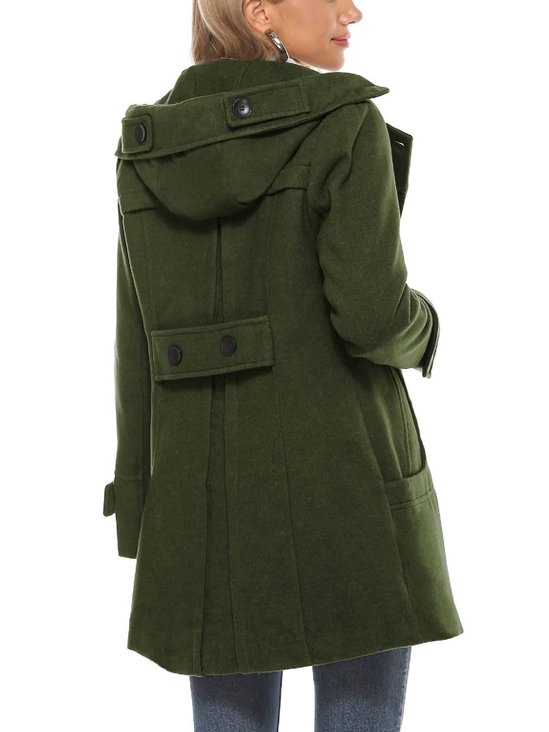 Women's Hooded Wool Blend Coat Mid Long Peacoats