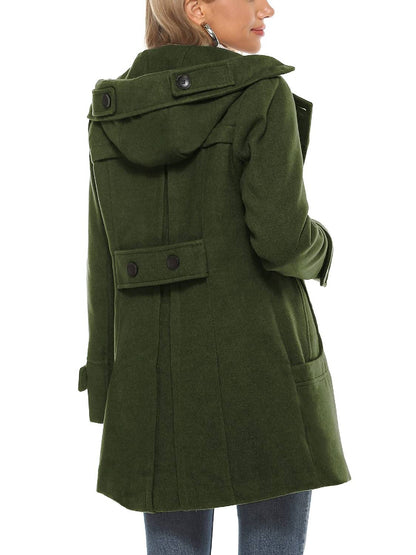 Women's Hooded Wool Blend Coat Mid Long Peacoats