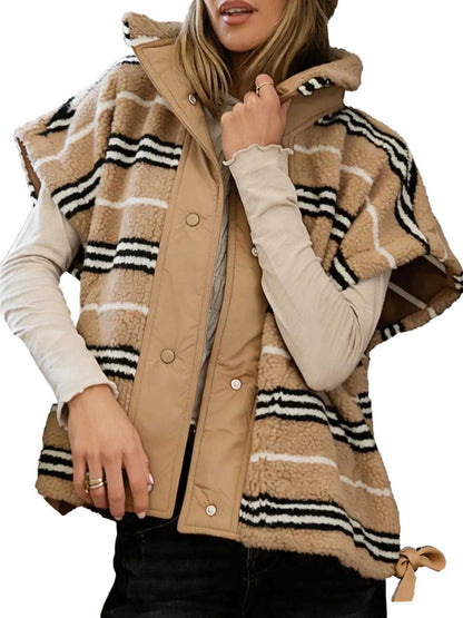 Hot Sale-Women's Stand Collar Striped Sherpa Fleece Vest