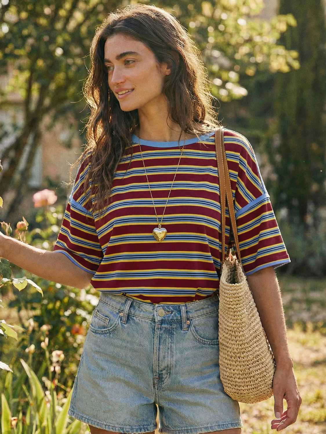 ⏰Hot Sale-Womens Oversized Striped T-Shirts Summer Casual Color