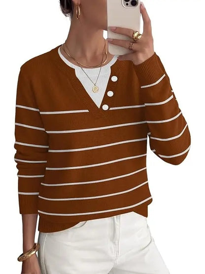 Women's Faux Layer V Neck Knit Sweater