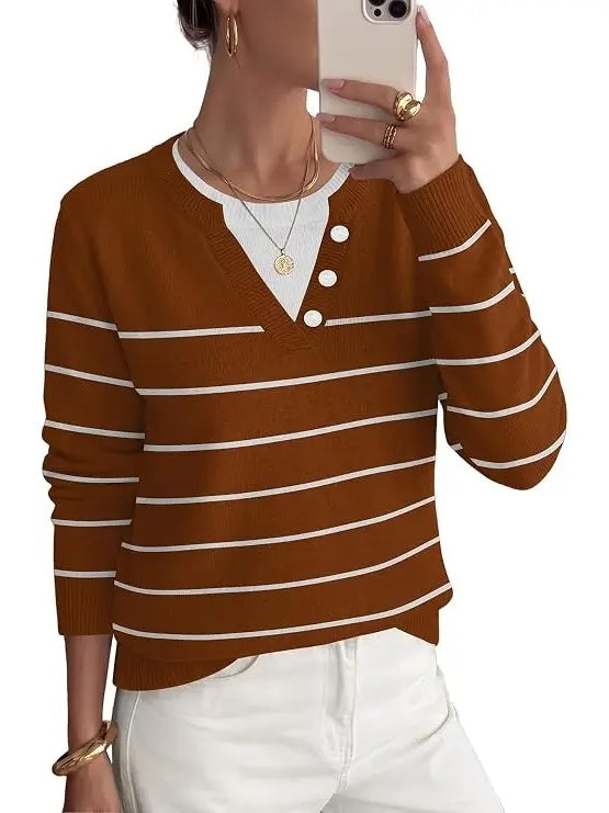 Women's Faux Layer V Neck Knit Sweater