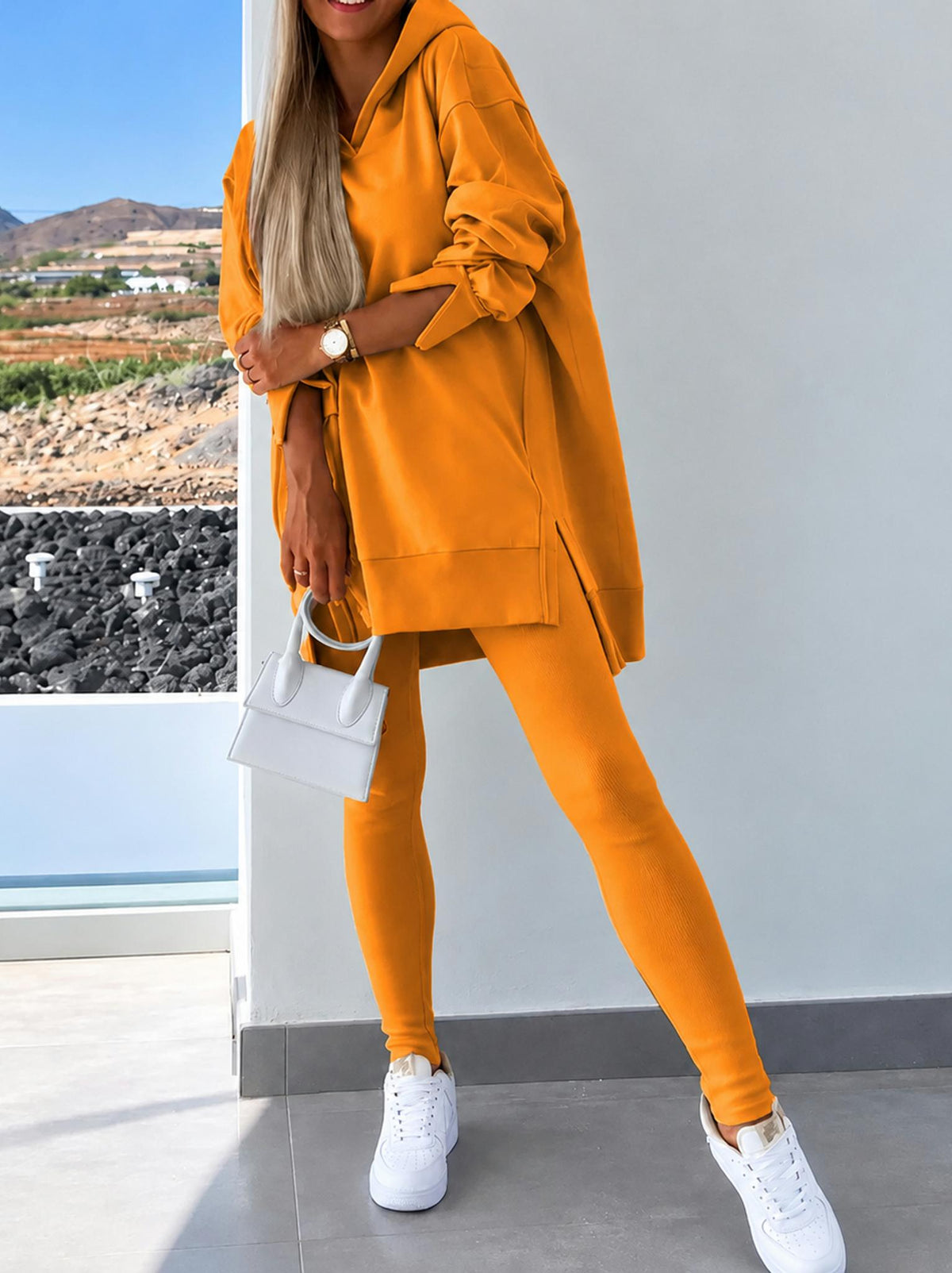 Women's 2 Piece Oversized Hooded Tunic Lounge Set