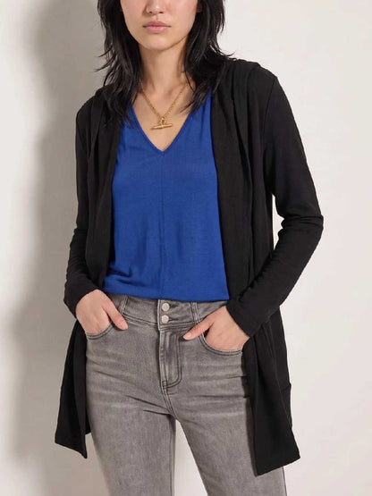The Fall Long Sleeve Hooded Open Front Knit Cardigan