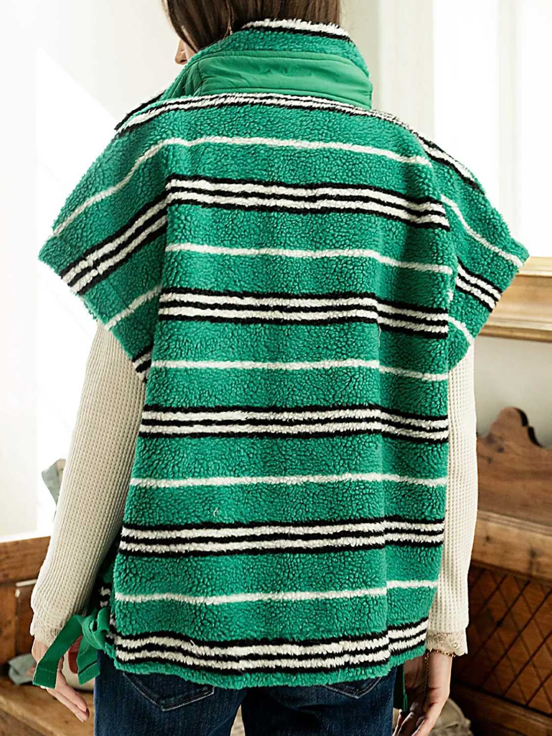 Hot Sale-Women's Stand Collar Striped Sherpa Fleece Vest