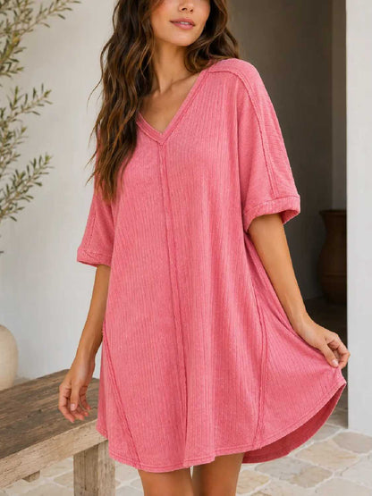 Women's Casual Ribbed Acid Washed Dress