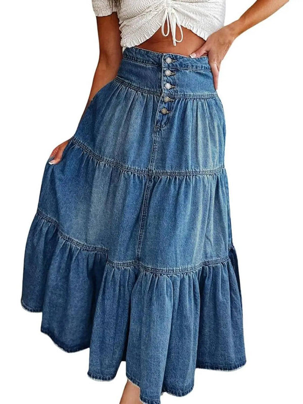 Women's Thick Chic High-Waisted A-Line Cowboy Denim Skirt