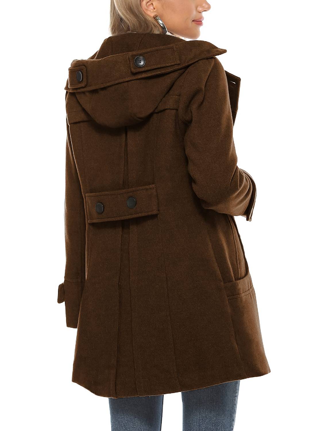 Women's Hooded Wool Blend Coat Mid Long Peacoats