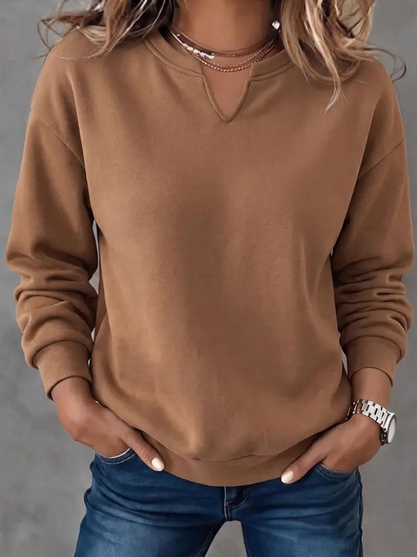 Casual Versatile Solid V Neck Sweatshirt