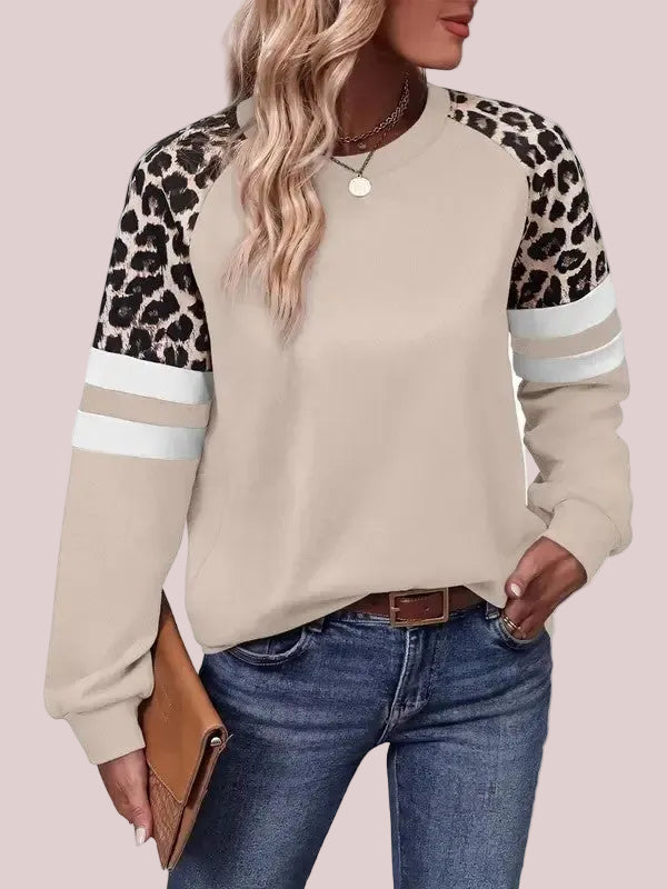Women's Leopard Color Block Crewneck Sweatshirt