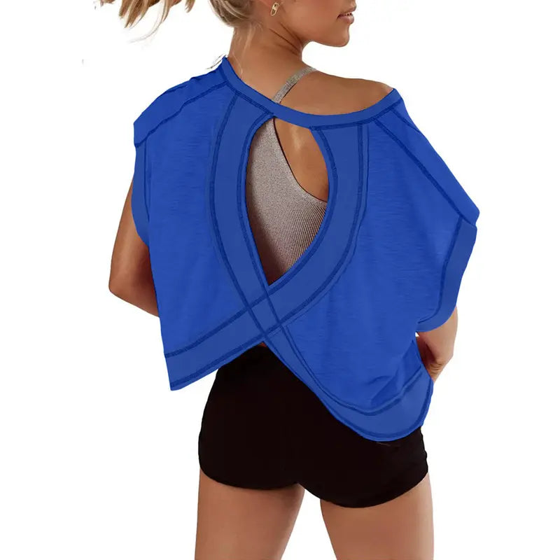 Crew Neck Open Cutout Back Oversized Workout Tee