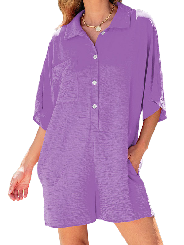 Half Button Collared Loose Romper