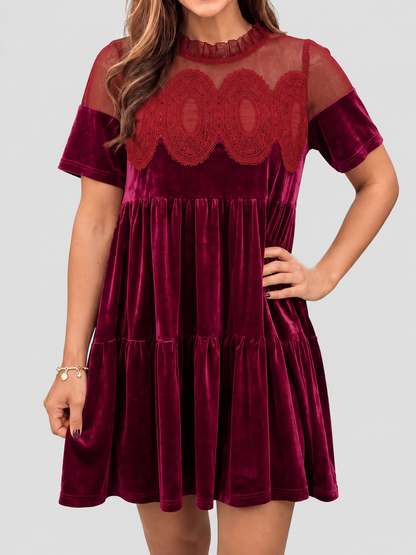 Women's Velvet Lace Babydoll Mini Dress