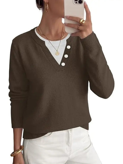 Women's Faux Layer V Neck Knit Sweater