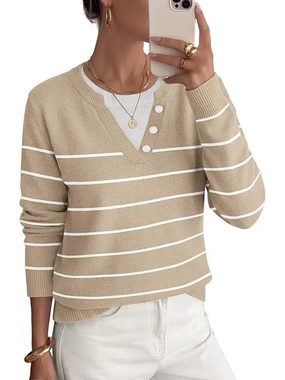 Women's Faux Layer V Neck Knit Sweater