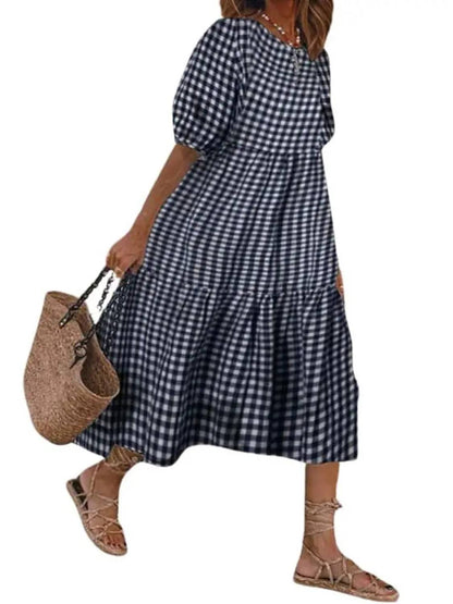 ⏰Hot Sale-Women's Retro Lantern Puff Sleeve Plaid Tiered Dress