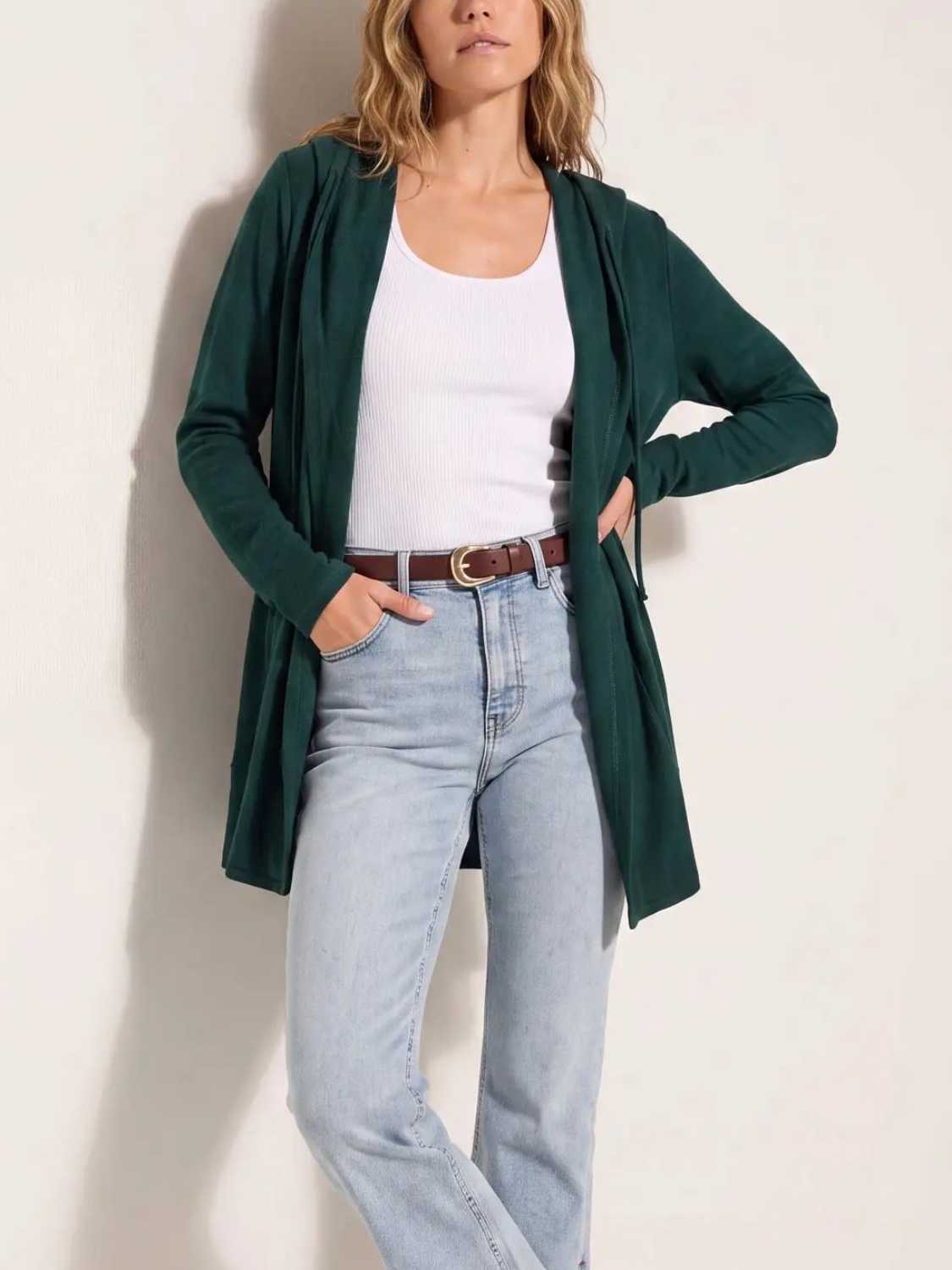 The Fall Long Sleeve Hooded Open Front Knit Cardigan
