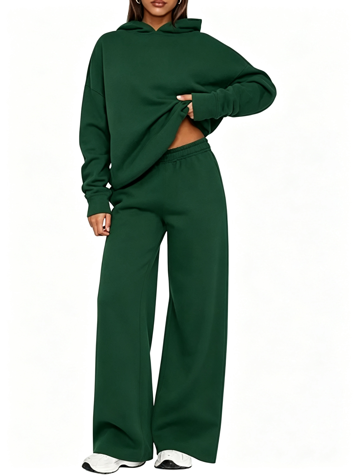 Women Oversized Hooded Pullover And High Rise Wide Leg Pants Coordinated Set