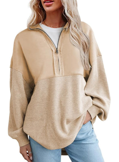 Women's  Waffle Knit Half Zip Pullover Casual Sweatshirt