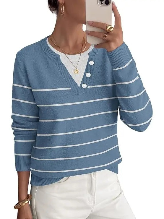 Women's Faux Layer V Neck Knit Sweater