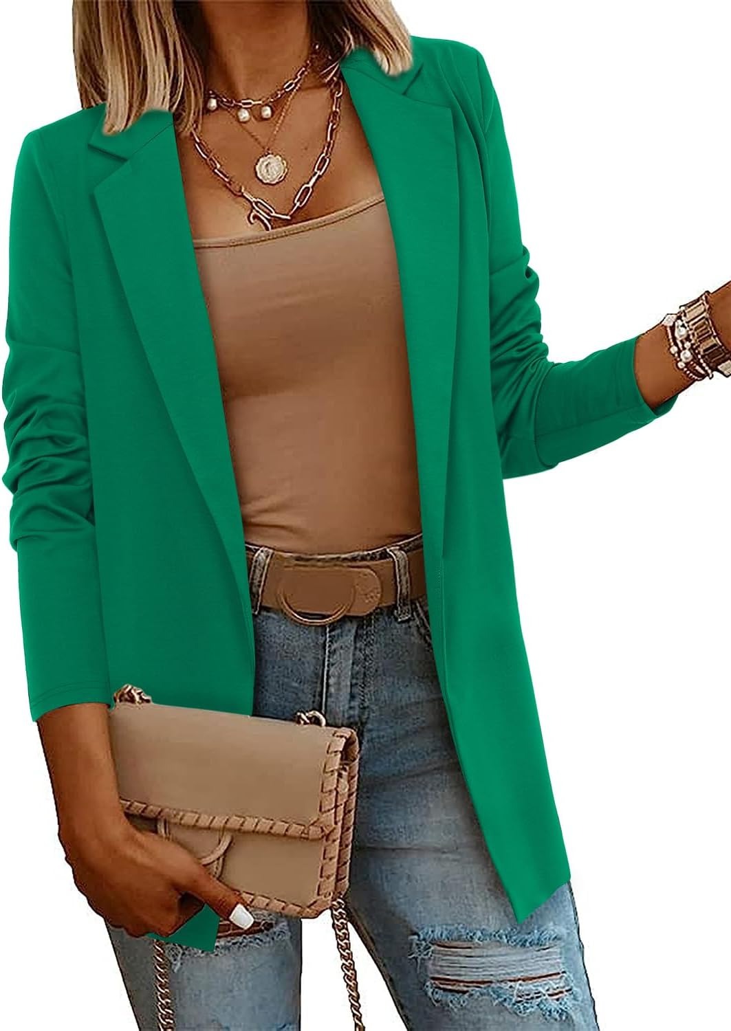 Womens Casual Long Sleeve Blazers Open Front Jacket