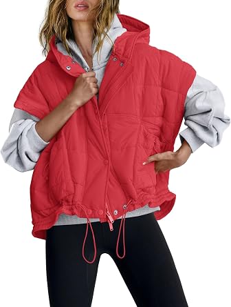 Women Oversized Hooded Quilted Puffer Vest