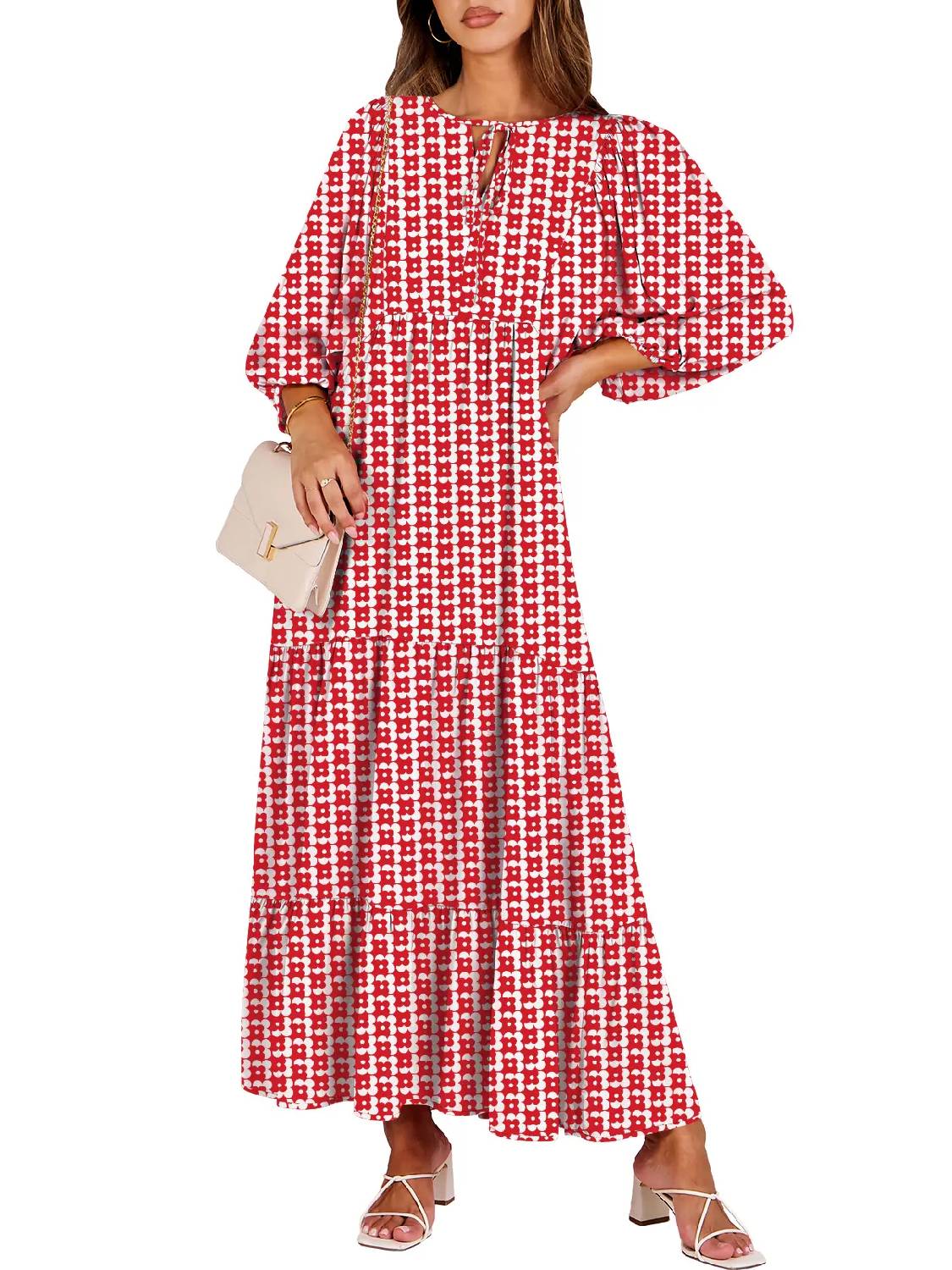 ⏰Hot Sale-Women's Puff Sleeve Floral Boho Maxi Dress