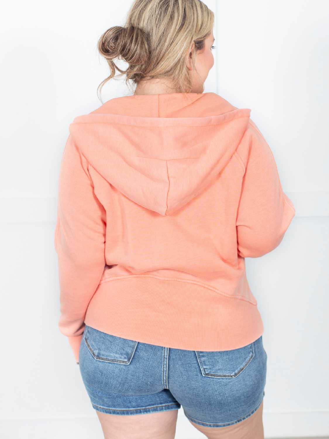 Womens Casual Washed Half Zip Hoodie With Thumb Holes