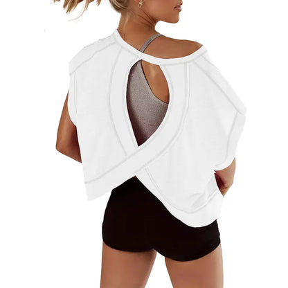 Crew Neck Open Cutout Back Oversized Workout Tee