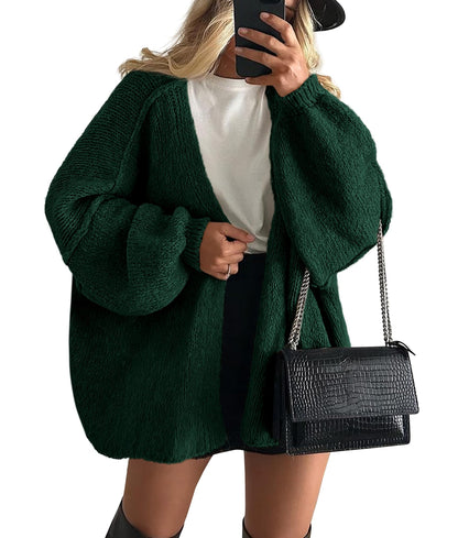 Oversized Lantern Sleeve Open Front Knit Cardigan