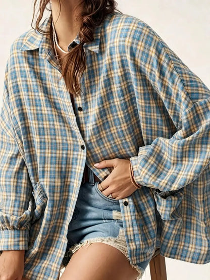 Women's  Plaid Oversized Long Sleeve Shirt