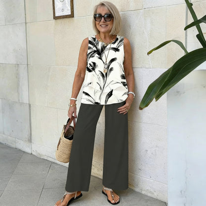 Women's Sleeveless Layered Top & Wide Leg Pants Set