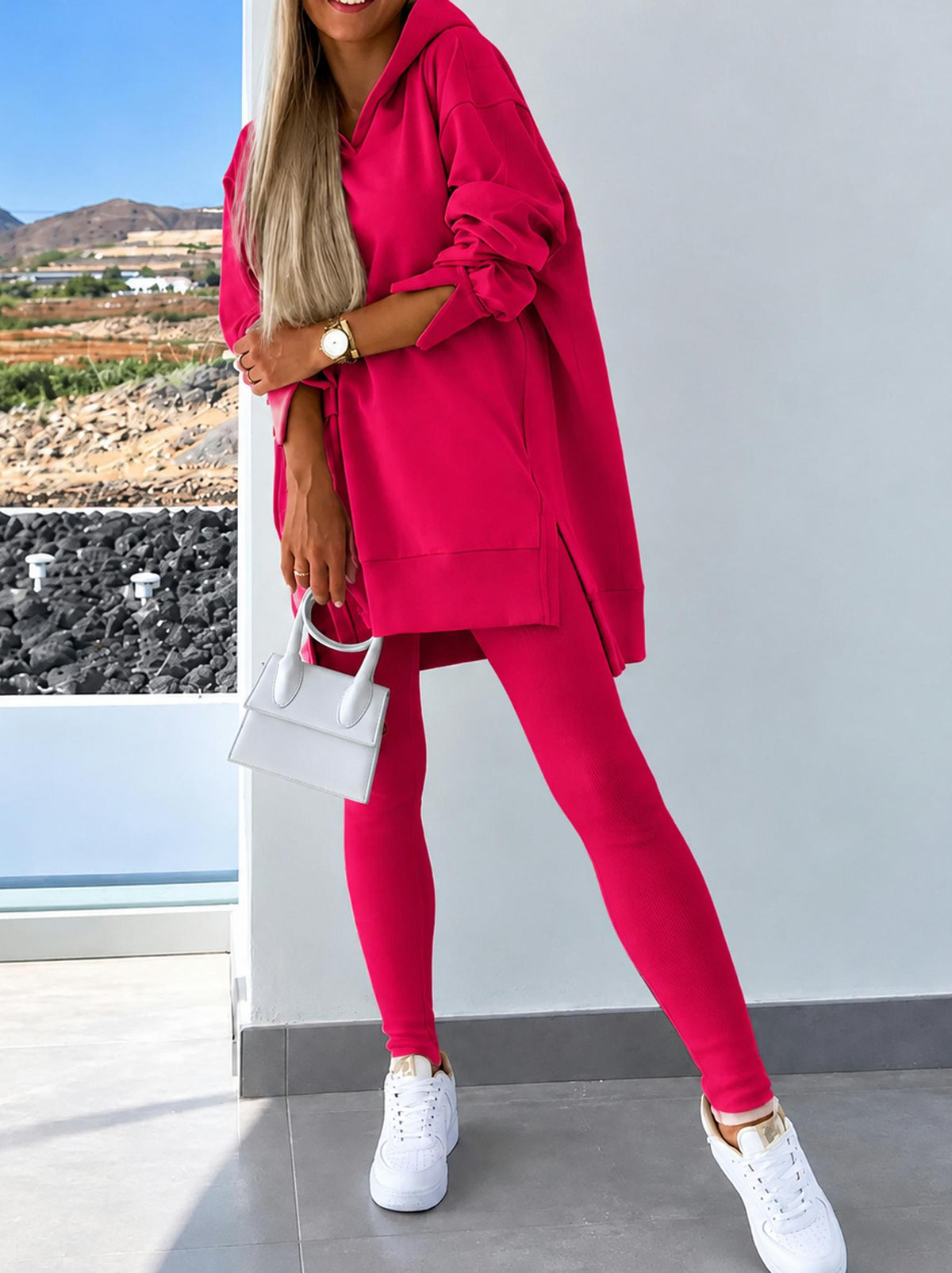 Women's 2 Piece Oversized Hooded Tunic Lounge Set